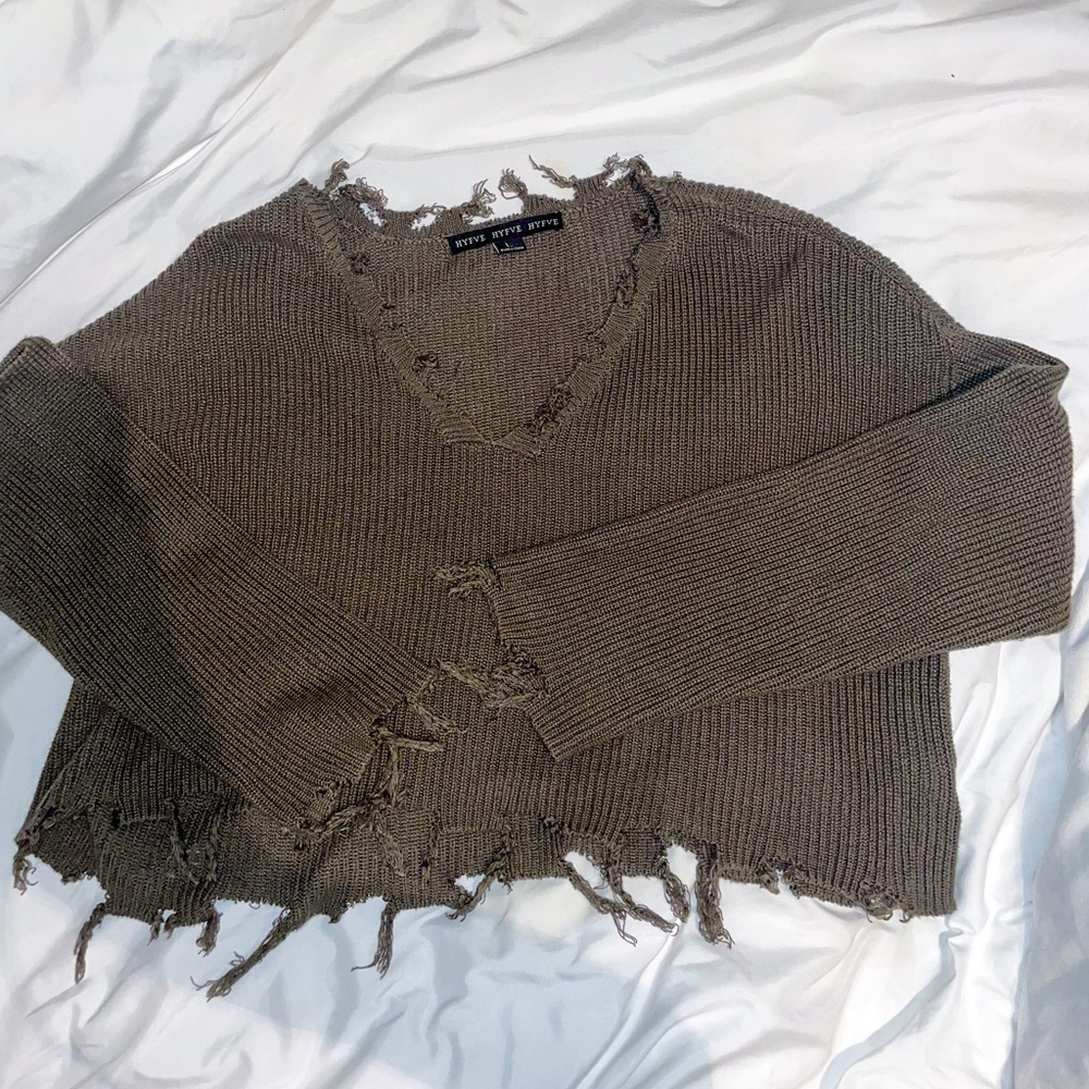 HYFVE Green Frayed Sweater
